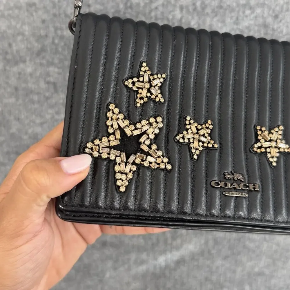 Coach 1941 Foldover Chain Clutch Crystal Star Embellishment In Black 31871 Chic